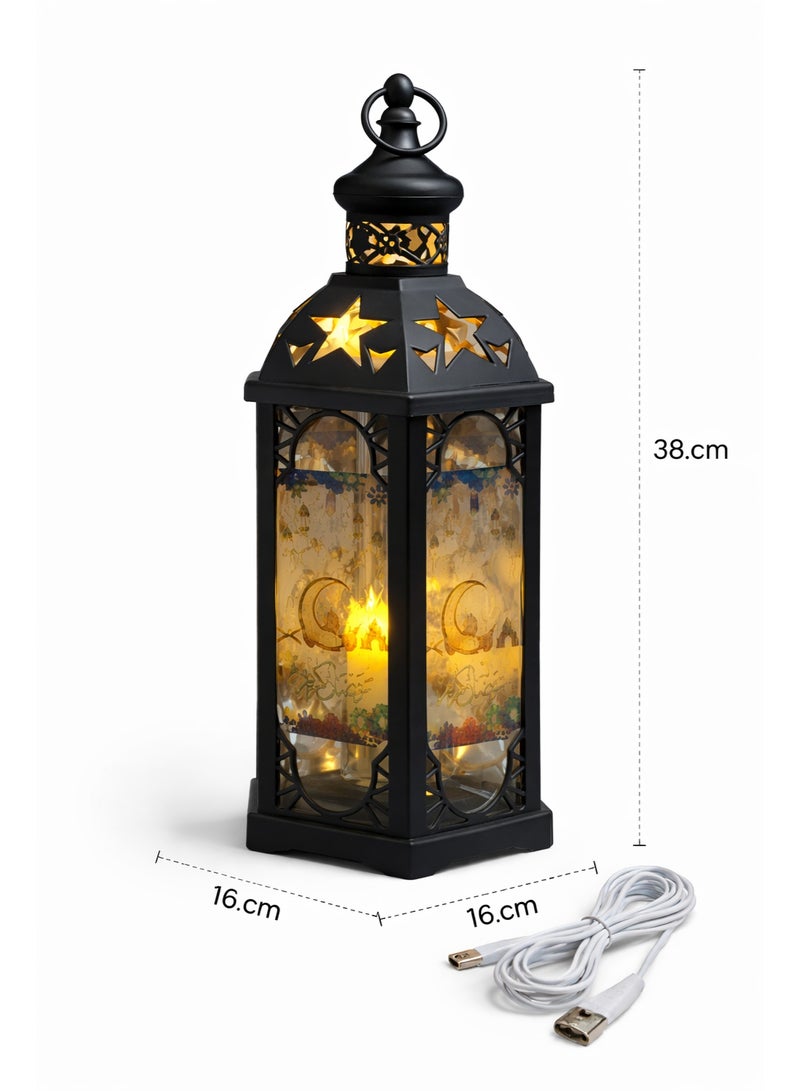 Black Acrylic Ramadan Lantern Large Size 38 Cm Sound & Light – Battery Or Power Cable Operated – Shelf & Hanging Decor – Model K06-150 - Image 2